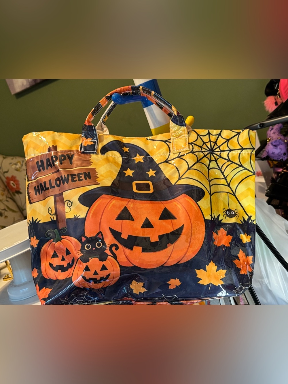 Halloween Pumpkin Trick-or-Treat or Tote Bag -coated fabric. Have fun! NWOT. New